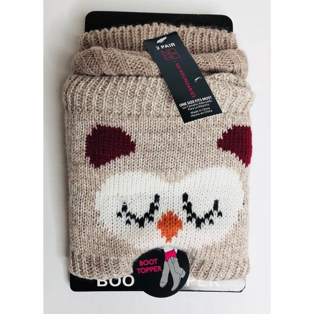 NEW No Boundaries 2 Pack Sweater‎ Boot Toppers Brown Owl & Solid Light Brown